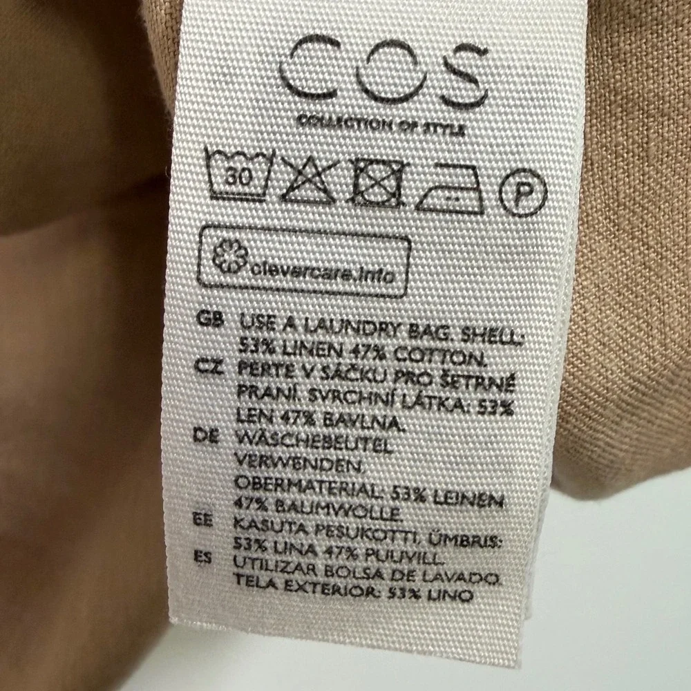 COS Utility Jumpsuit Women's US 6 8 Beige Cotton Linen Blend Minimalist